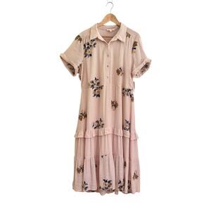 NWT Fig + Flower Floral Embroidered Tiered Midi Dress Sz XL